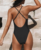 Crossed Strap Plain Swimsuit