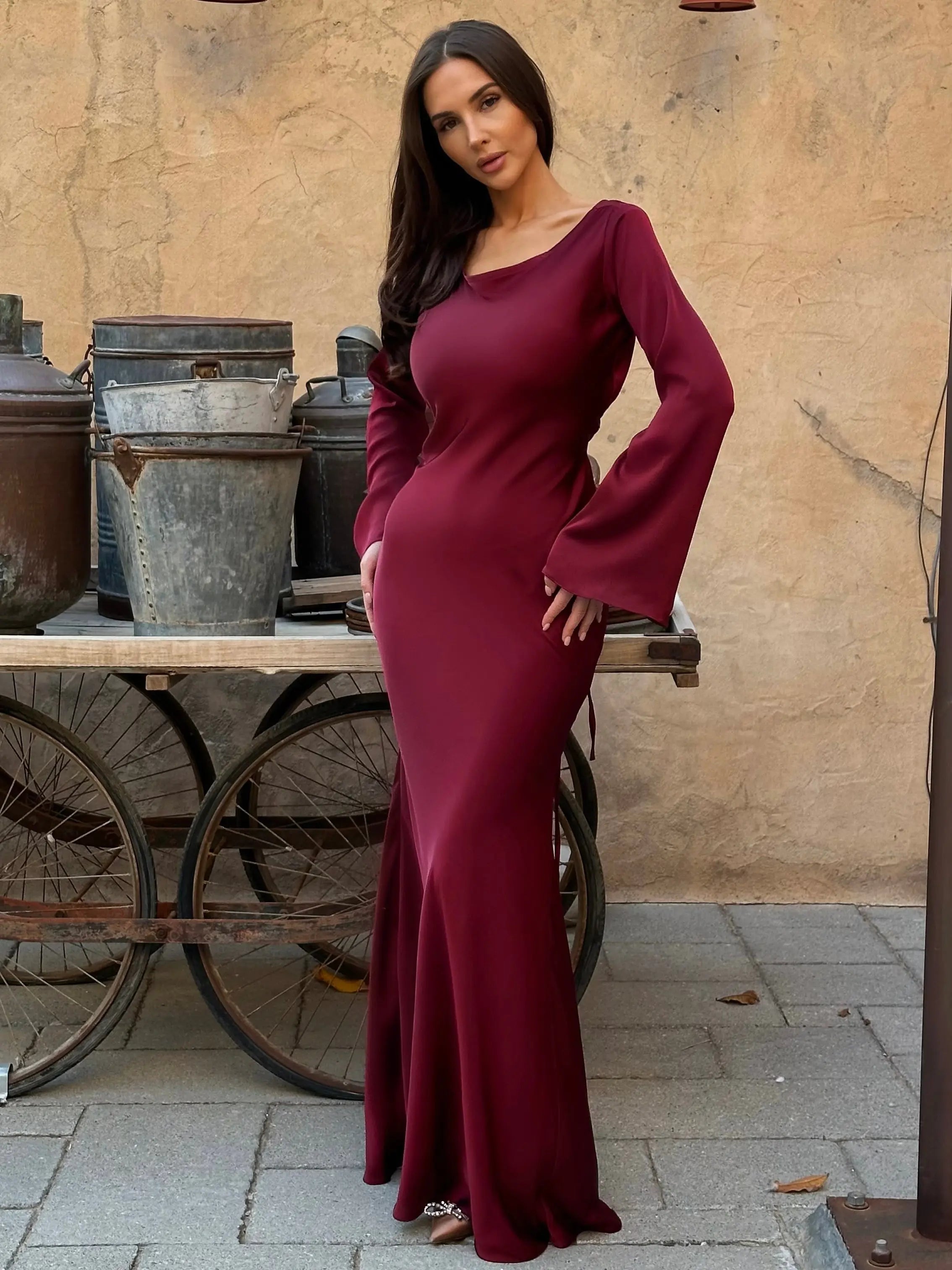 Elegant Wedding Guest Long Sleeve Maxi Dress