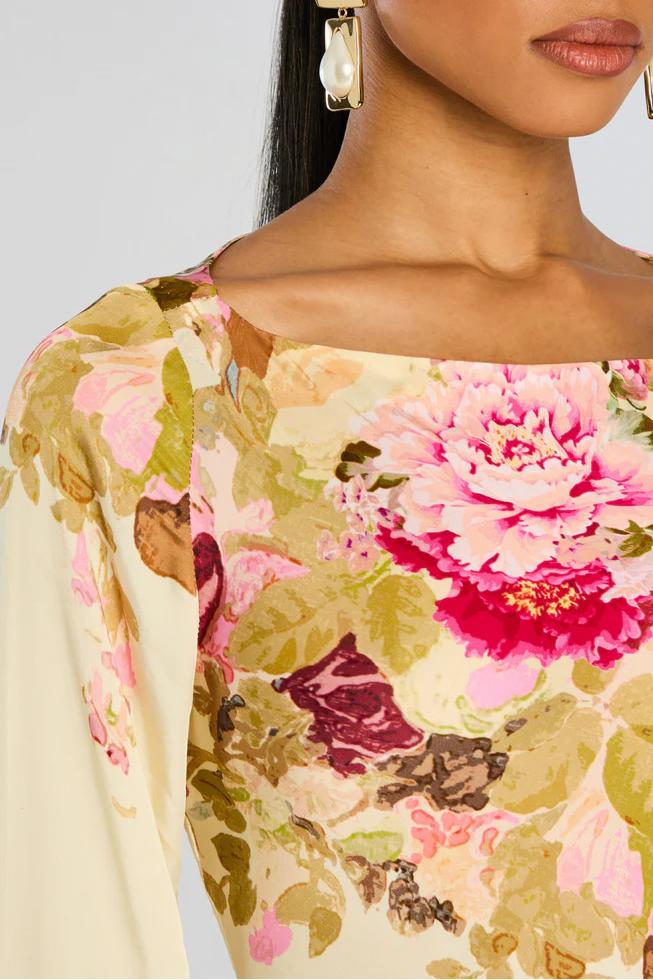 Floral Bell Sleeve Evening Grown