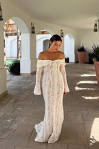 Elegant Off-Shoulder Lace Wedding Guest Maxi Dress