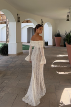 Elegant Off-Shoulder Lace Wedding Guest Maxi Dress
