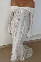 Elegant Off-Shoulder Lace Wedding Guest Maxi Dress