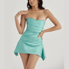 Short Satin Strapless Party Mini Dress