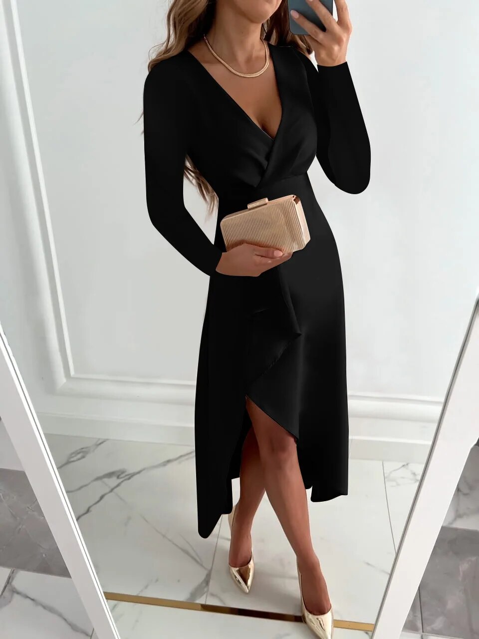 Elegant Holiday V-Neck Sheath Midi Dress