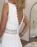 Cute Airy White Summer Midi dress with lace and V-neck