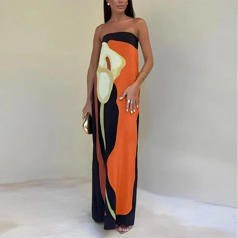Calla Strapless Printed Summer Party Maxi Dress