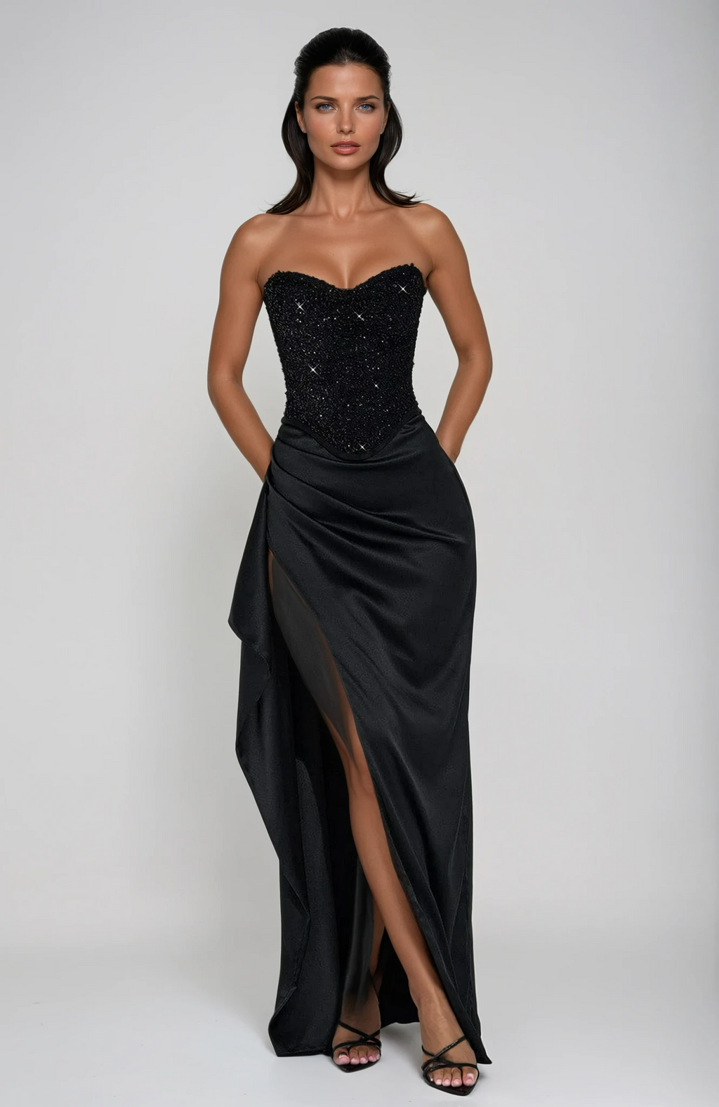 Emrielle Beaded Corset Evening Grown Maxi Dress