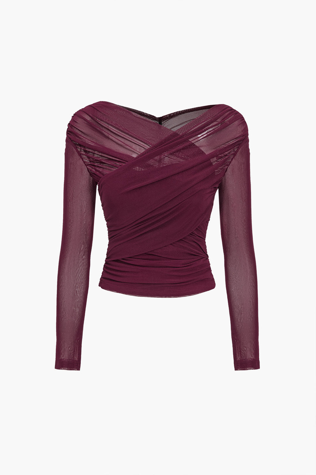 Sheer Mesh Ruched Long Sleeve Top