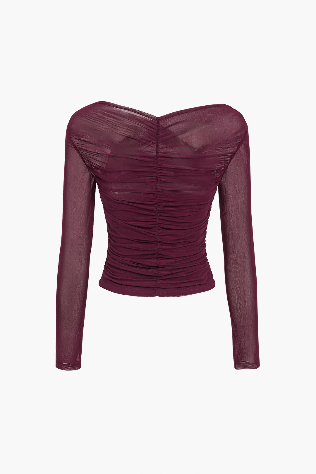 Sheer Mesh Ruched Long Sleeve Top