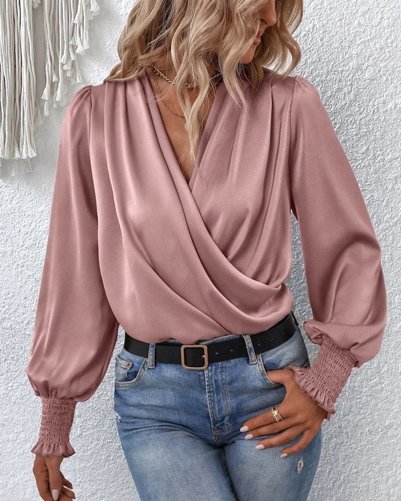 Elegant Long-Sleeve Wrap Blouse