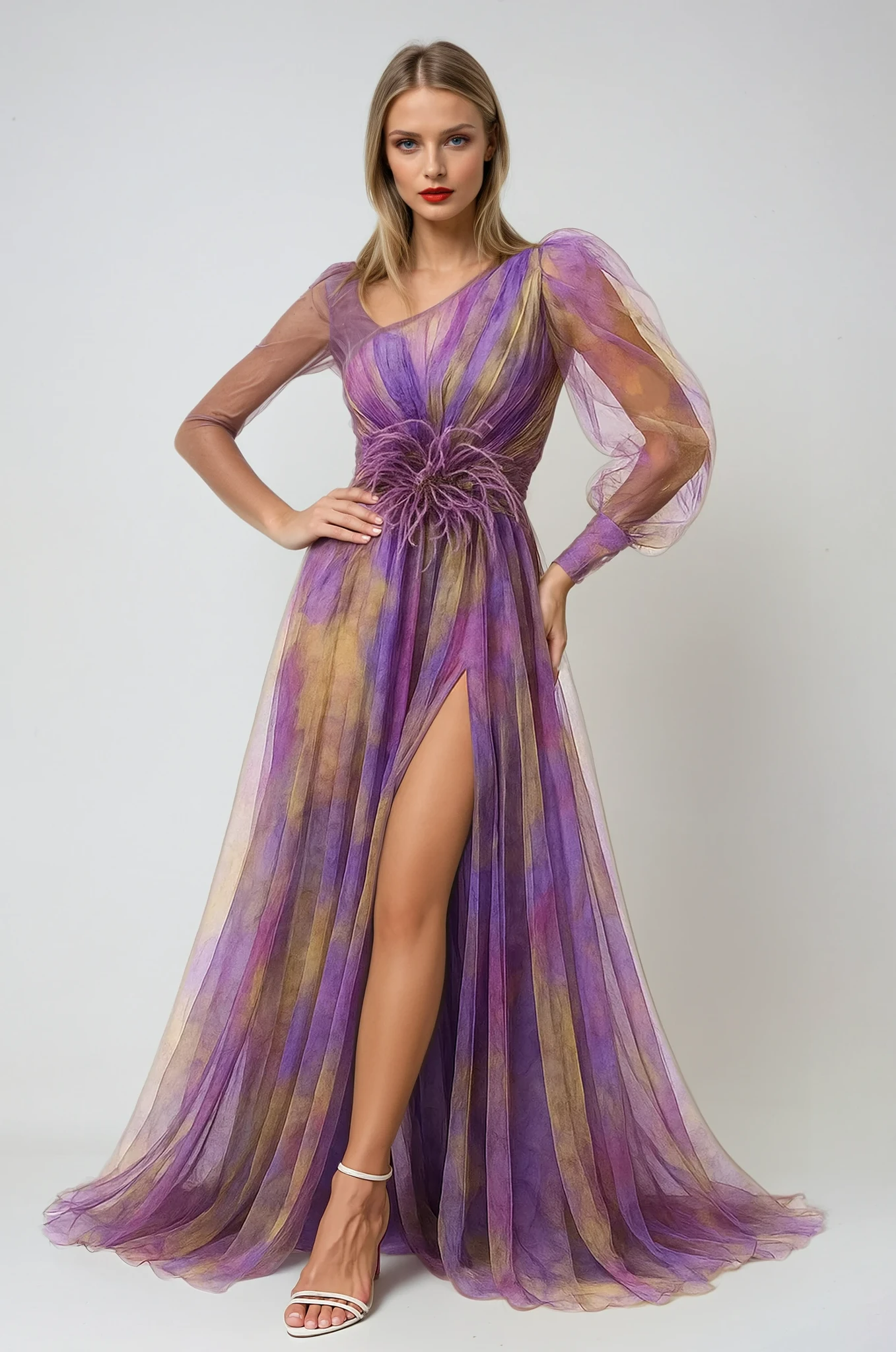 Evening Asymmetric sleeve Maxi Evening Gown