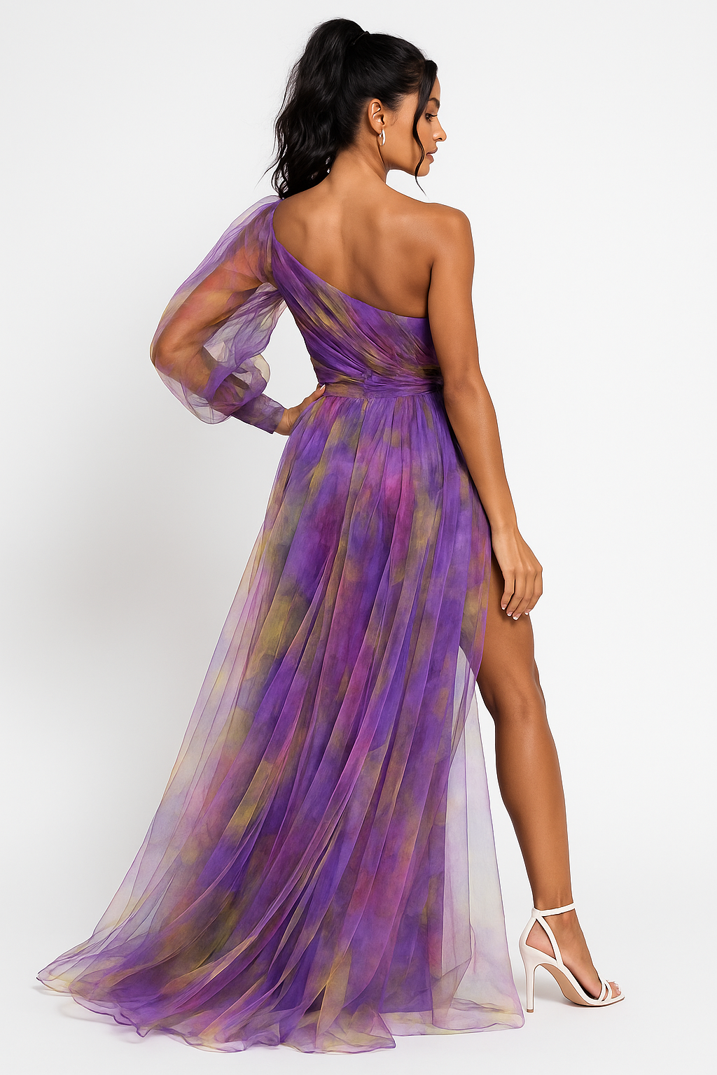Evening Asymmetric sleeve Maxi Evening Gown