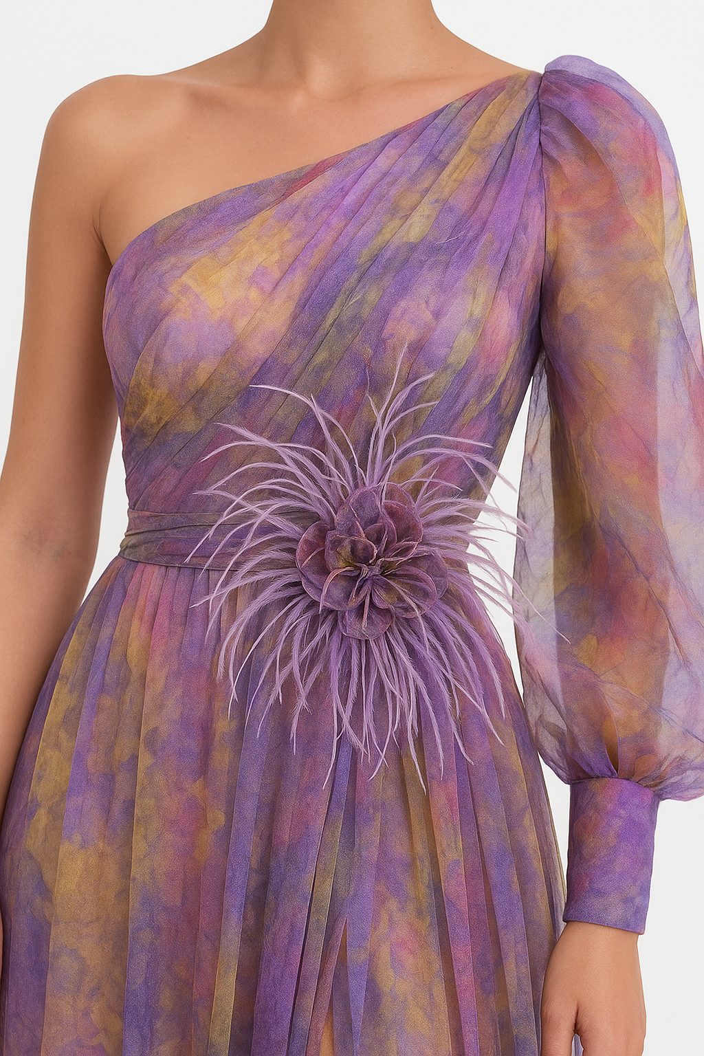 Evening Asymmetric sleeve Maxi Evening Gown