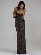 Leopard Pattern Evening Party Maxi Dress