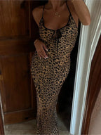 Leopard Pattern Evening Party Maxi Dress