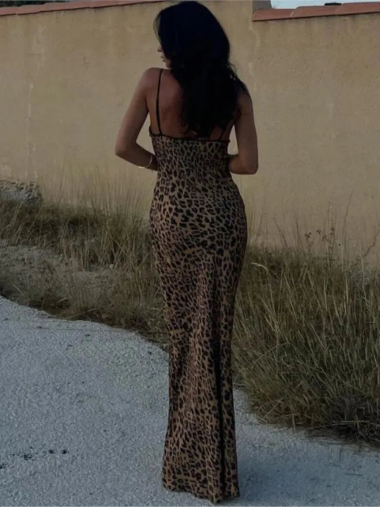Leopard Pattern Evening Party Maxi Dress