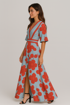 Floral V-Neck Summer Evening Maxi Dress