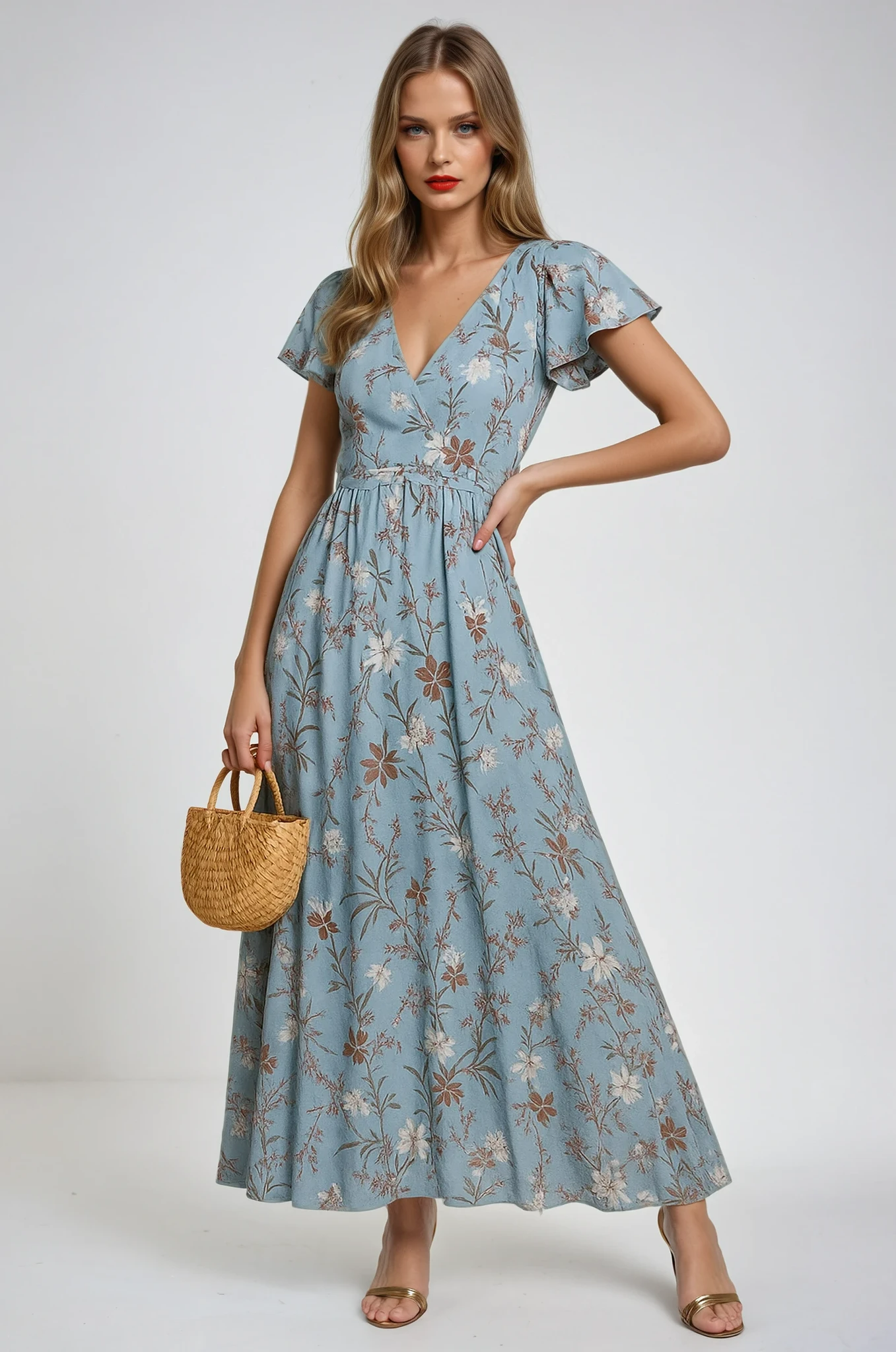Blue Floral Summer Maxi Dress