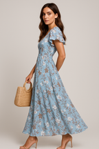 Blue Floral Summer Maxi Dress