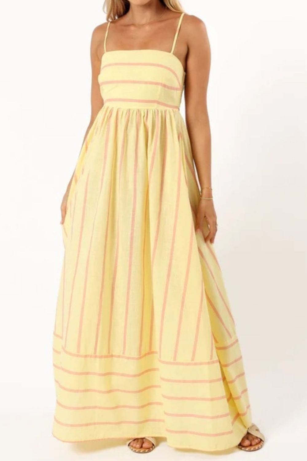 Striped Strappy Summer Beach Maxi Dress