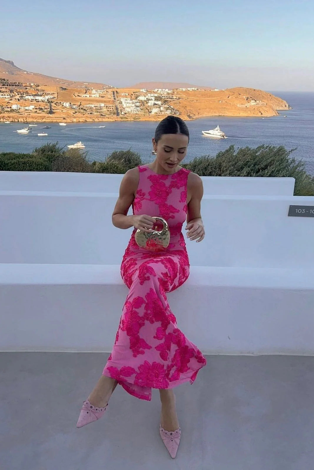 Floral Embroidered Sleeveless Evening Maxi Dress