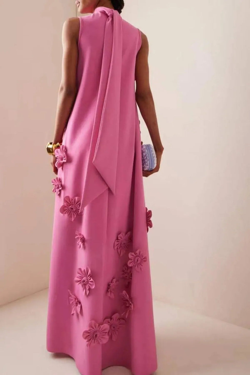 Flower Embellished Sleeveless Summer Evening Maxi Dress