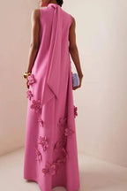 Flower Embellished Sleeveless Summer Evening Maxi Dress