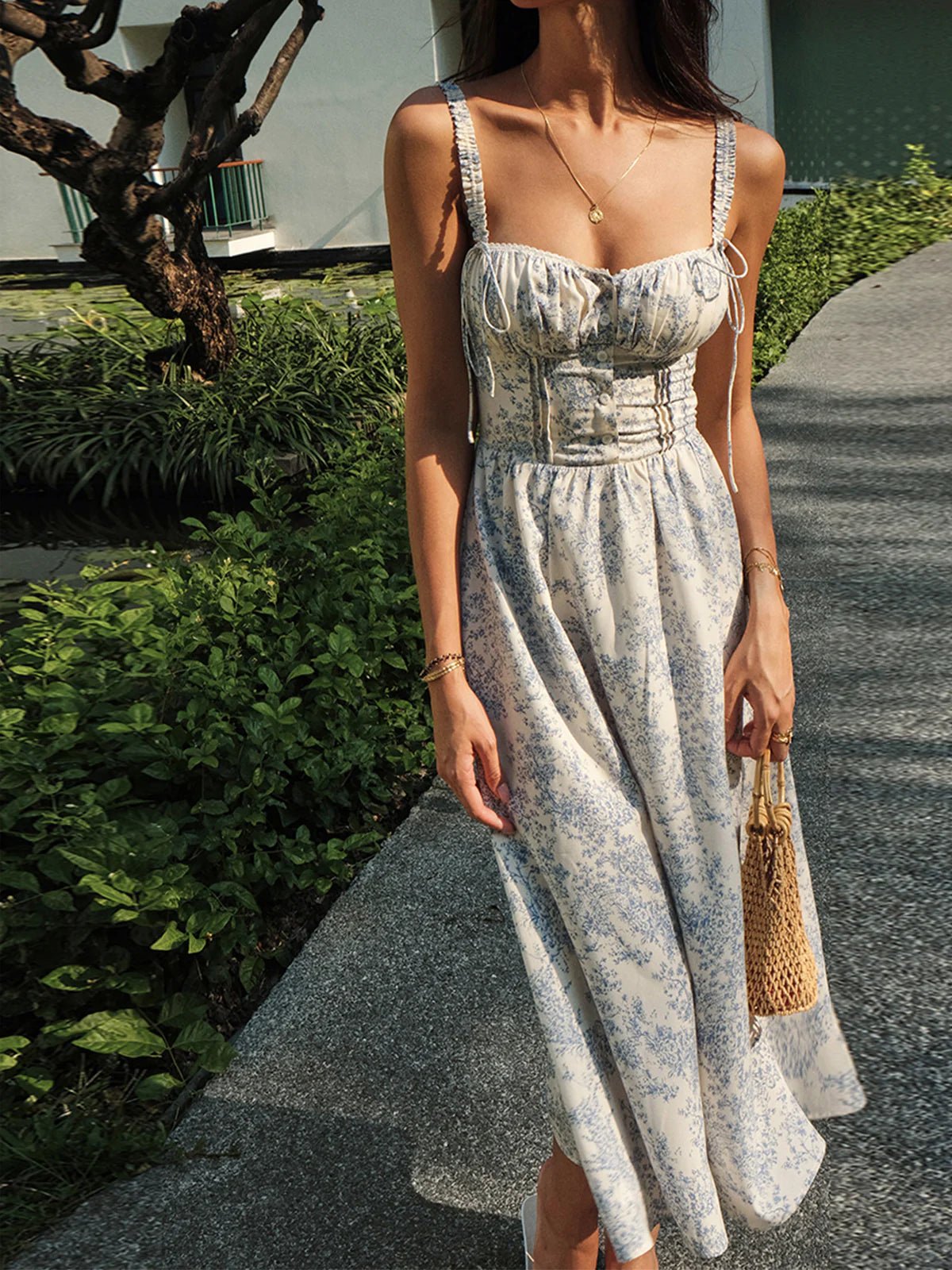 Summer Floral Cocktail Midi Dress