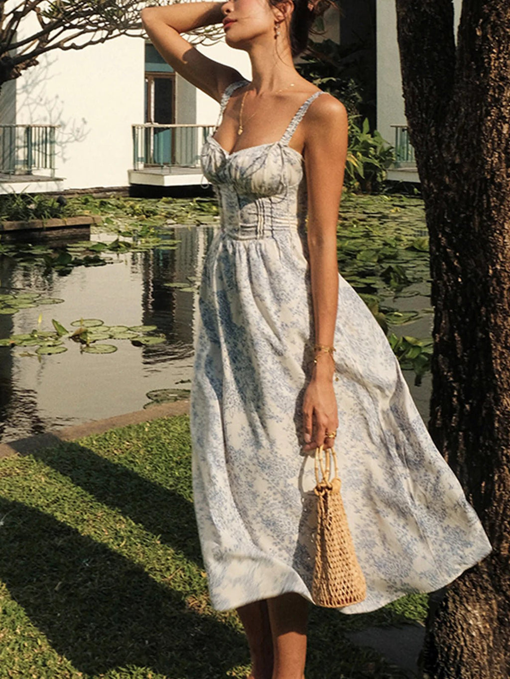 Summer Floral Cocktail Midi Dress
