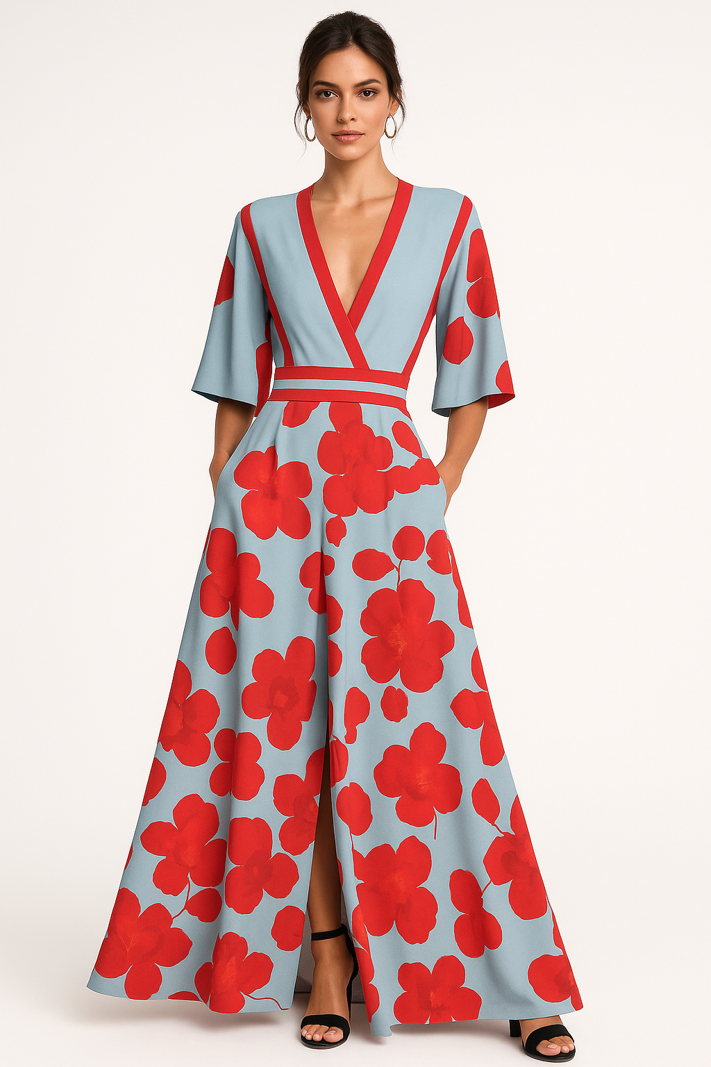 Floral V-Neck Summer Evening Maxi Dress