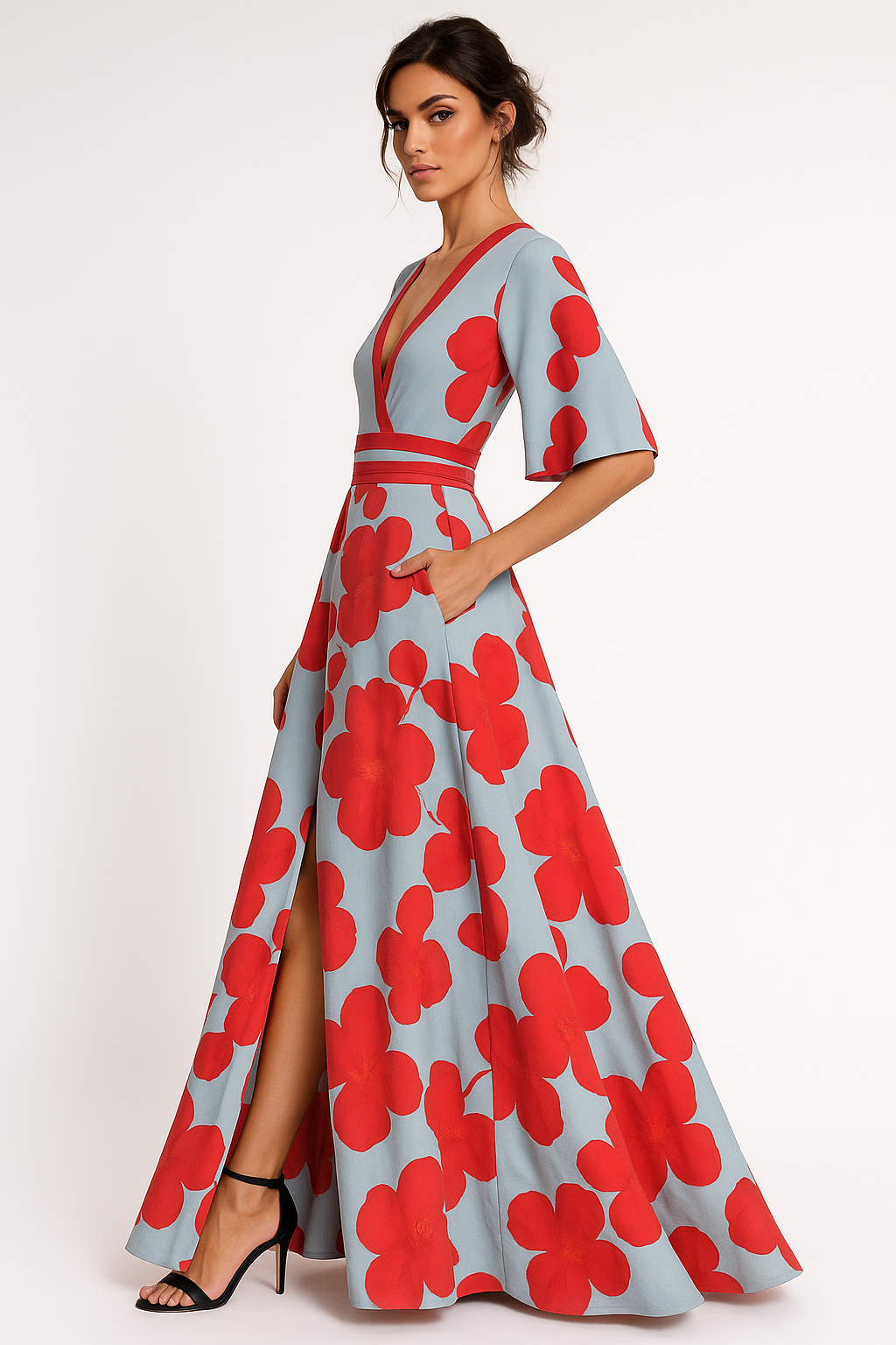 Floral V-Neck Summer Evening Maxi Dress