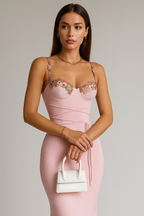 Flower Embroided Summer Night Maxi Dress