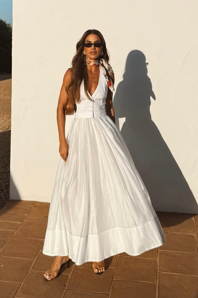 Elegant White Summer Party Dress