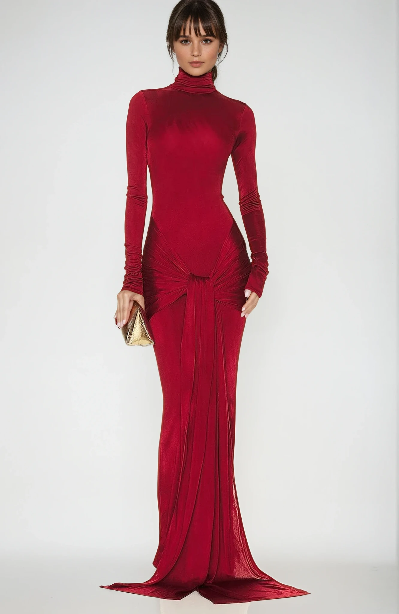 Red High Neck Formal Party Maxi Dress