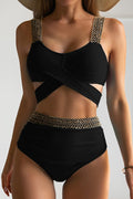 Elegant Golden Cross Straps High-Waisted Bikini