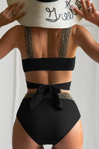 Elegant Golden Cross Straps High-Waisted Bikini