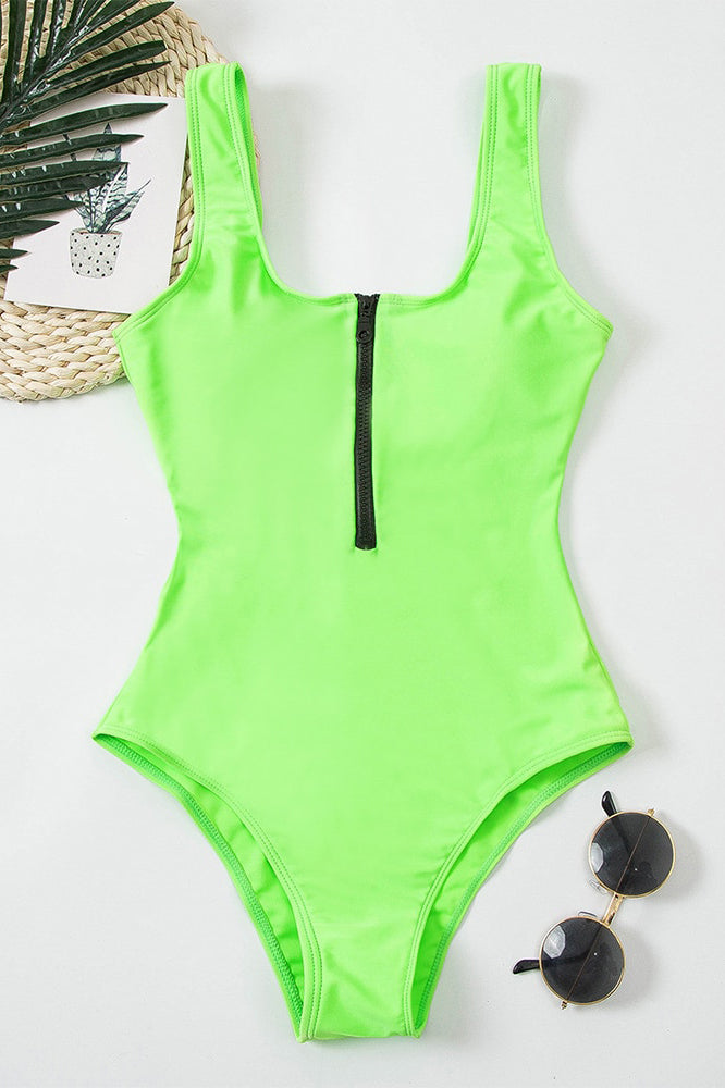 V-Neck Hollow Zipper Swimsuit