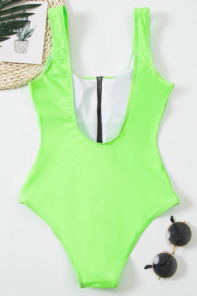 V-Neck Hollow Zipper Swimsuit