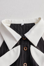 Pinstripe Top With Contrast Collar And Button Front