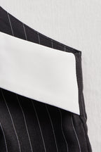 Pinstripe Top With Contrast Collar And Button Front