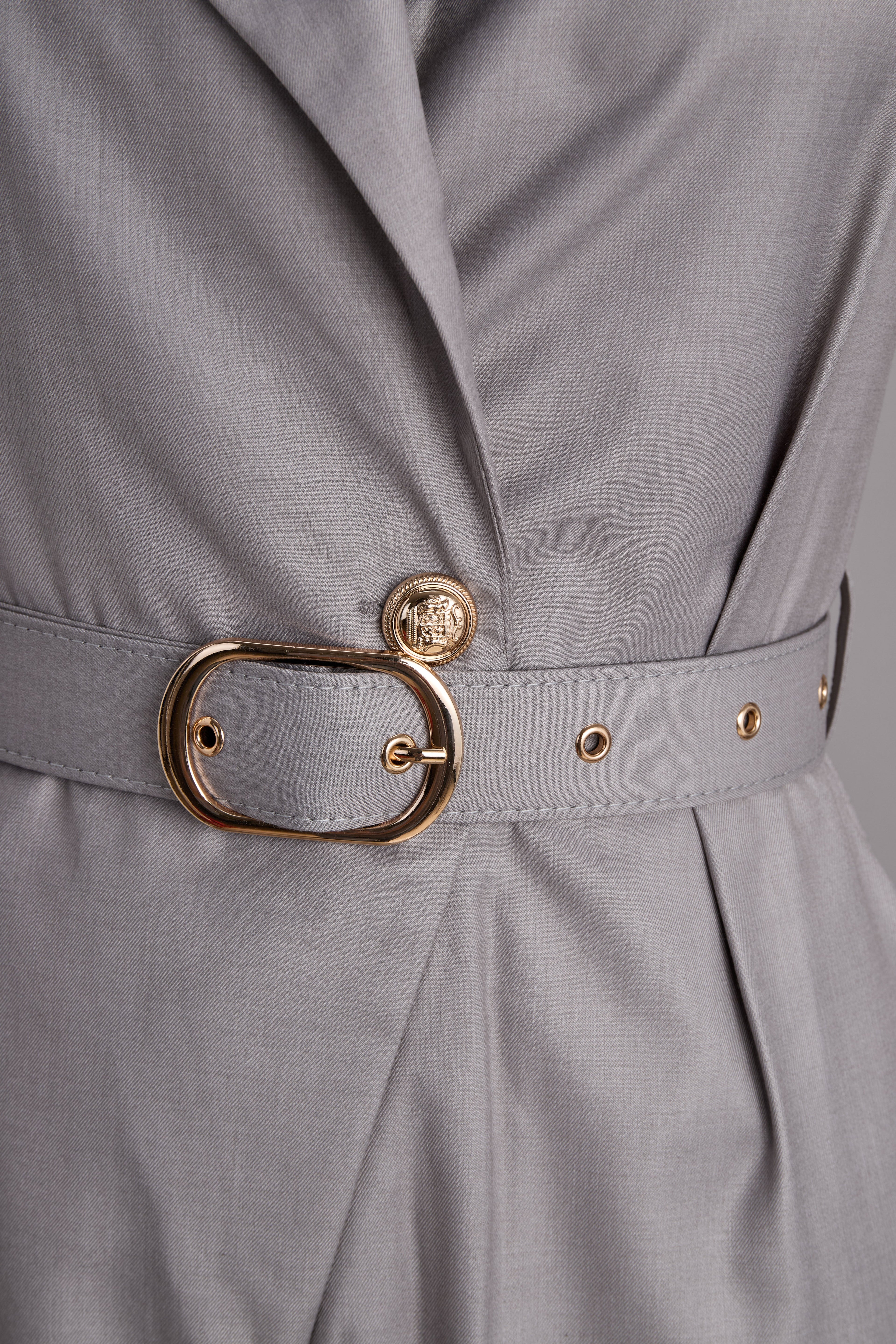 Sophisticated Plain Belted Sleeveless Romper