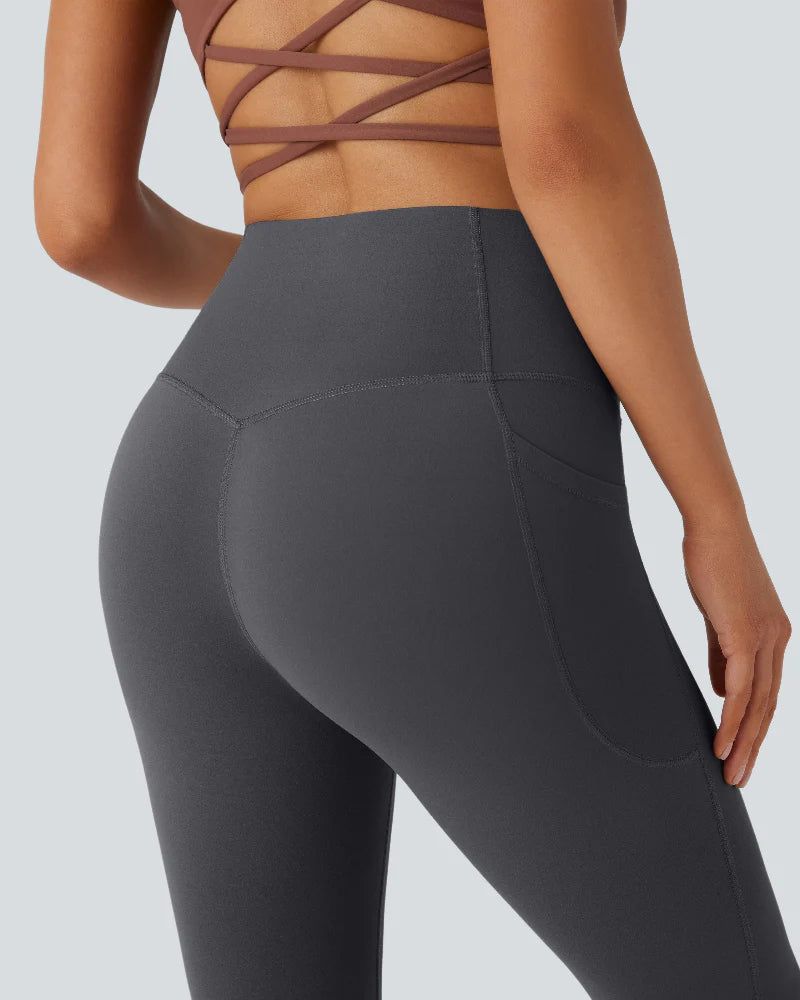 High Waisted Tummy Control Pocket Shaping Yoga Bootcut Leggings