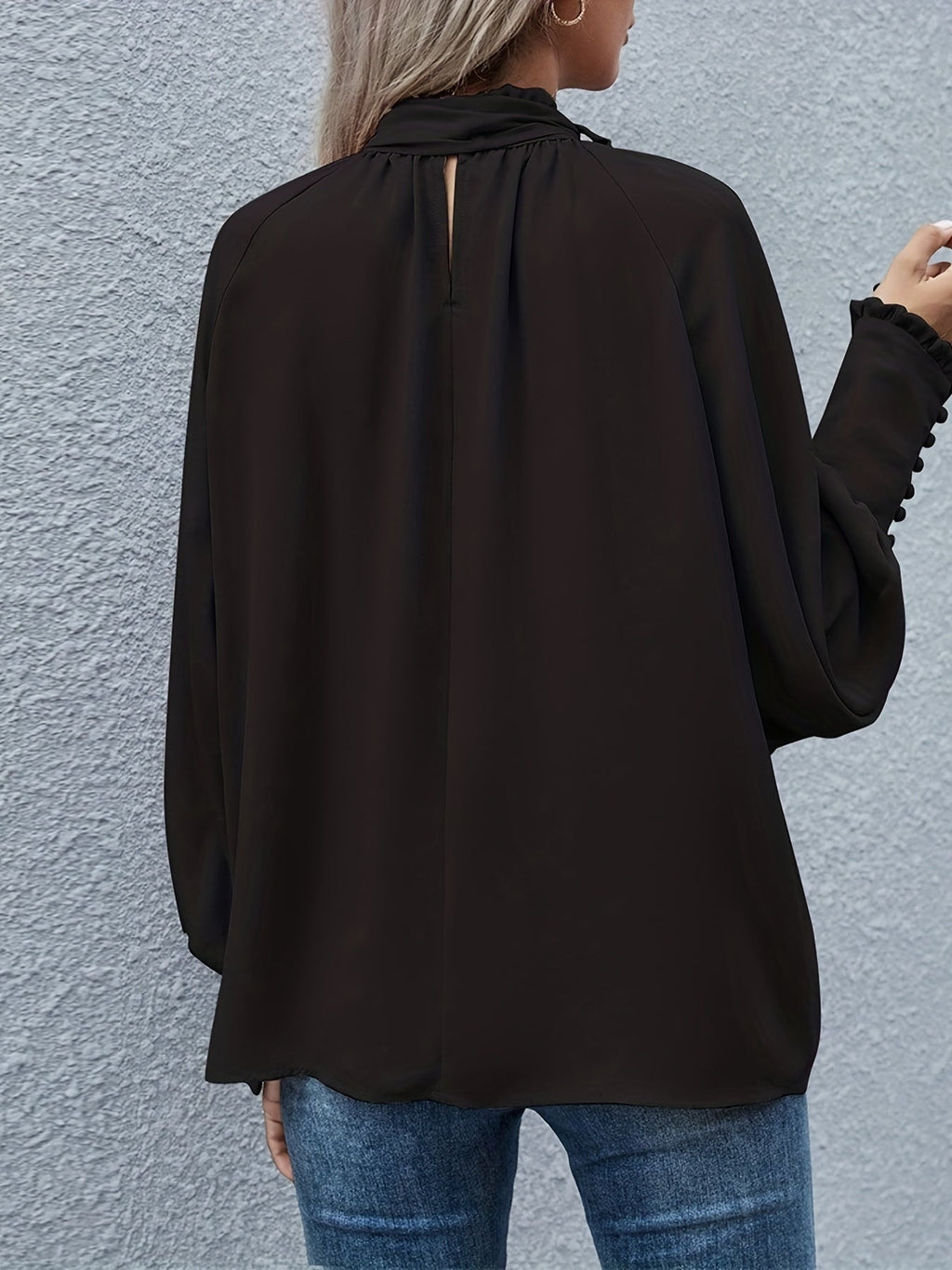 Long Sleeve Blouse with Tie Neck