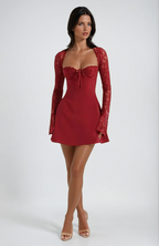 Red Lace Up Party Mini Dress