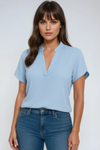 V-Neck Mandarin Collar Blouse