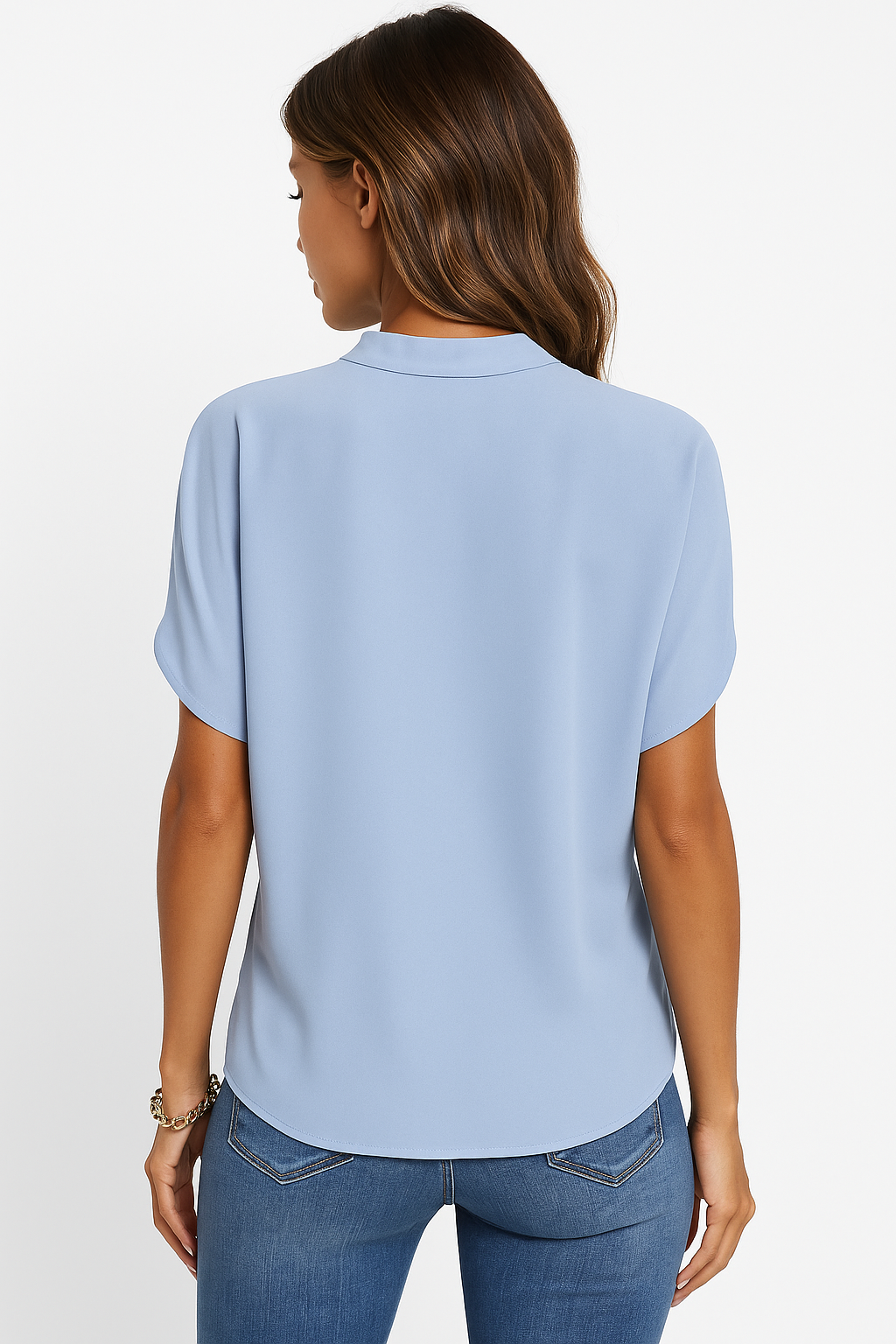 V-Neck Mandarin Collar Blouse