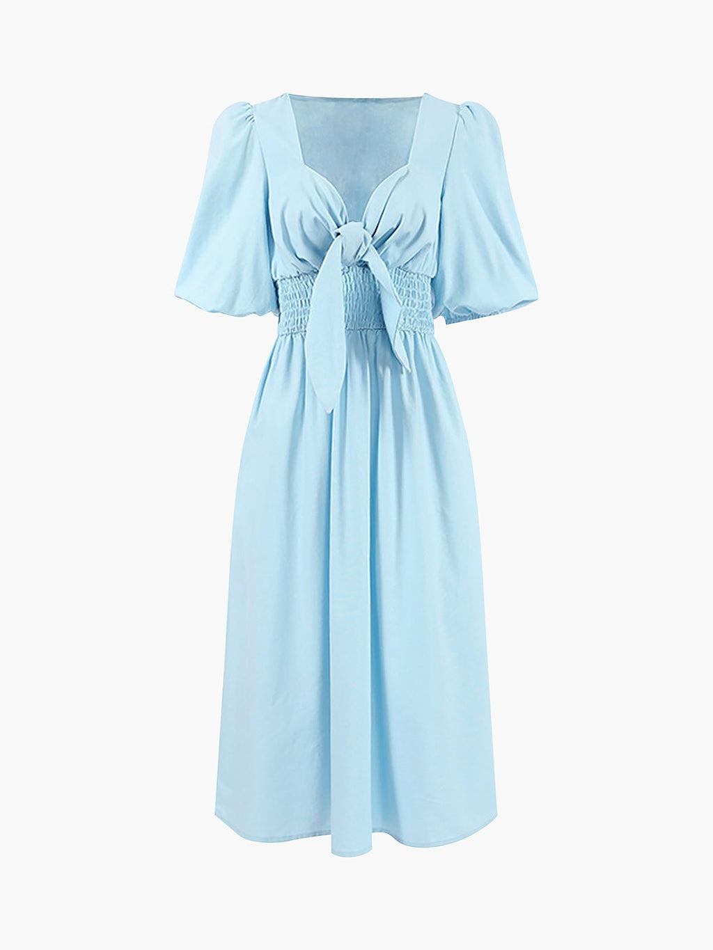 Blue Linen Blend Summer Midi Dress