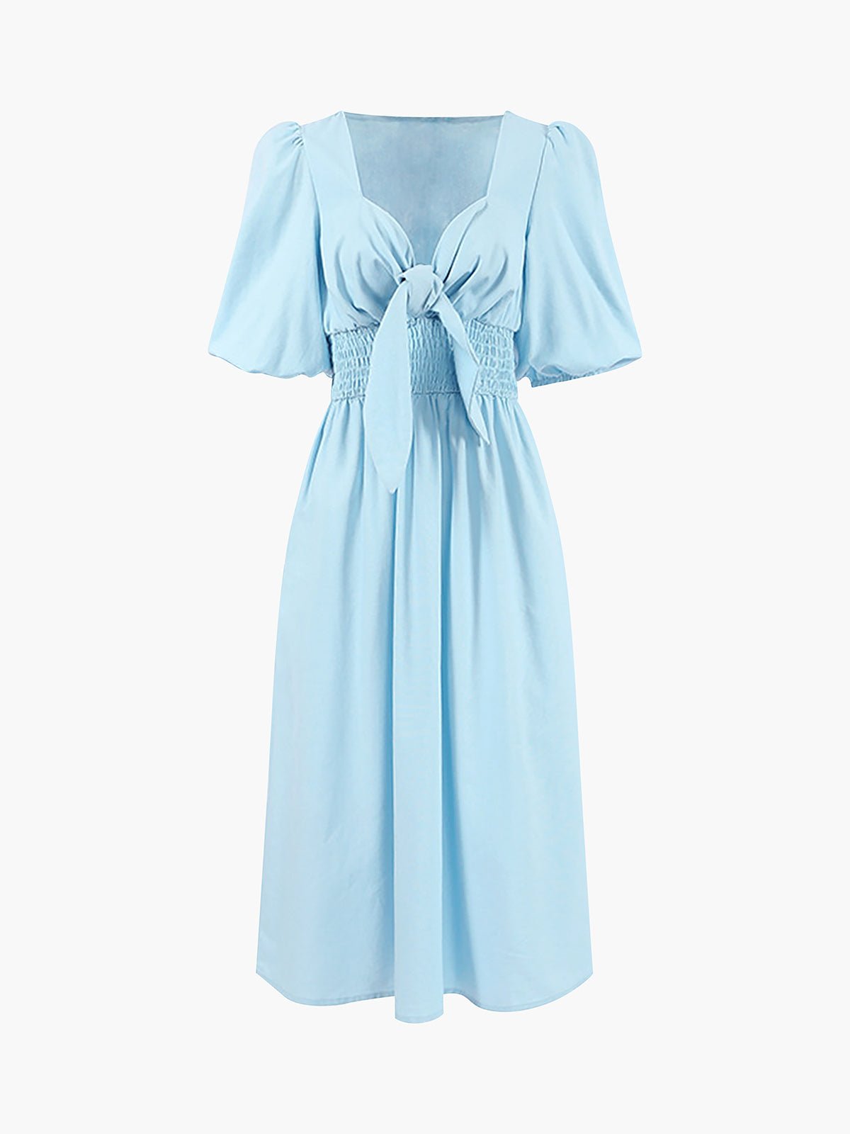 Blue Linen Blend Summer Midi Dress