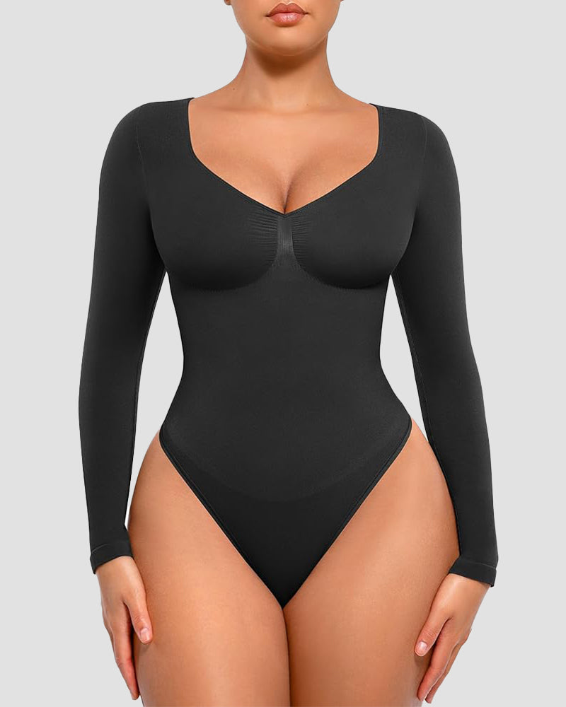 Seamless V-Neck Long Sleeve Shaping Bodysuit