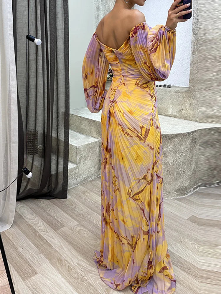 Luxurious Evening Maxi Dress - Yellow & purple